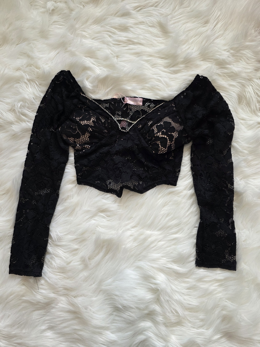 Black Lace Long-Sleeve Crop Top